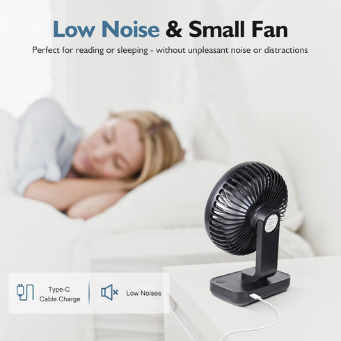 Small Oscillating Fan, 3600mAh Battery Operated Rechargeable Fan with 4 Speed for Home Office