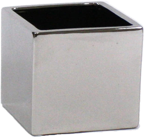 WGV Ceramic Cube Vase, 5.5" Width, 5" Height, Elegant Modern Block Floral Planter, Silver, 1 Piece