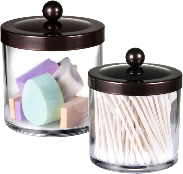 Premium Quality Plastic Apothecary Jars, Qtip Holder Bathroom Vanity Storage Organizer Canister for Cotton Swabs