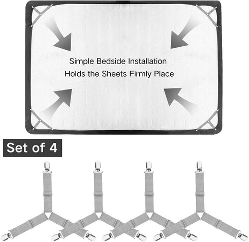 Foloda Bed Sheet Holders, 4 pcs Adjustable Fitted Sheet Straps, Clips Fasteners to Keep Sheets in Place