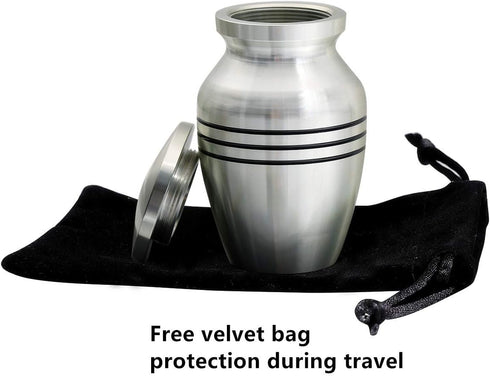 Small Keepsake Urn for Human or Pet Ashes, Hard Metal Mini Funeral Urn with Velvet Bag, Qty 1