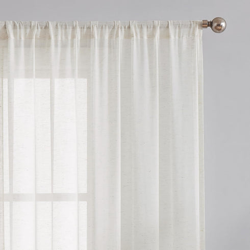 FMFUNCTEX Beige Linen Sheer Curtains for Bedroom, 54 inch Length Natural Flax Blend Draperies, 2 Panels Rod Pocket for