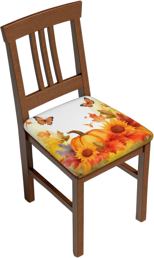 Set of 2 Removable Chair Seat Covers, Fall Sunflowers Stretchable Slipcovers for Dining Room, 16.9x16.9 Inches