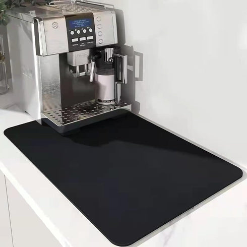 Dish Drying Mat for Kitchen Counter, Absorbent Coffee Mat with Rubber Backing, 12"x20" Black