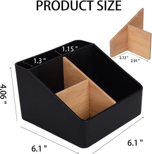 Toothbrush Holder for Bathrooms, 4 Slots with Detachable Bamboo Dividers, Black Organizer
