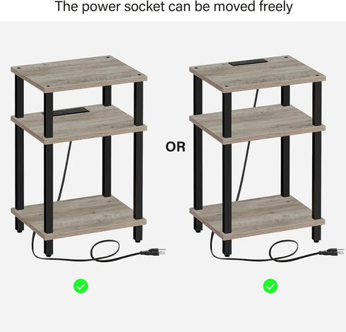 TUTOTAK End Table with Charging Station, Nightstand with USB Ports, 3-Tier Storage Shelf for Small Space, Sofa Table