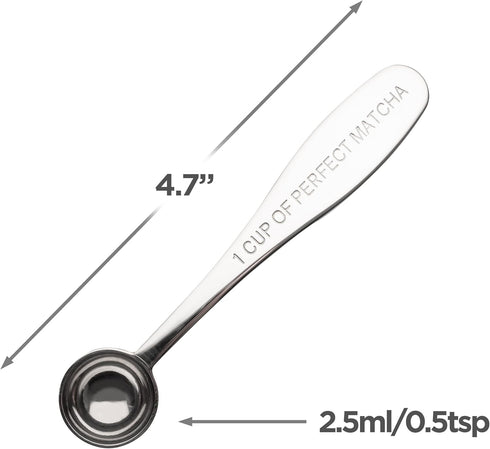 Matcha Measuring Spoon, Stainless Steel Scoop, 1/2 Teaspoon, Premium High Polish Finish, One Cup of Perfect Matcha
