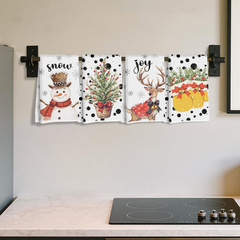 Hanamiya Na 4 Pcs Christmas Kitchen Towels, Merry Christmas Tree Reindeer Tea Hand Towel, Microfiber Dish Cloths