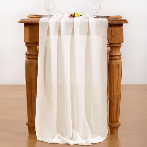 Socomi Ivory White Chiffon Table Runner, 10ft 29x120 Inches, Easter Spring Boho Rustic Wedding Decorations