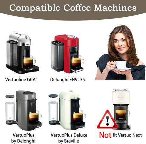 5pcs Reusable Coffee Pods for Nespresso VertuoLine, Refillable Capsules with Aluminum Foil Lids