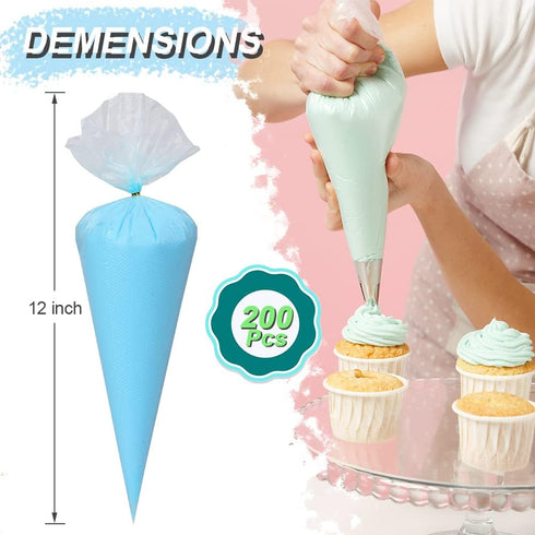 200pcs Disposable Icing Piping Bags - 12 Inch Pastry Bag Frosting Bags for Cake Cookies Baking Decorating - Plastic Tipless Piping Bags