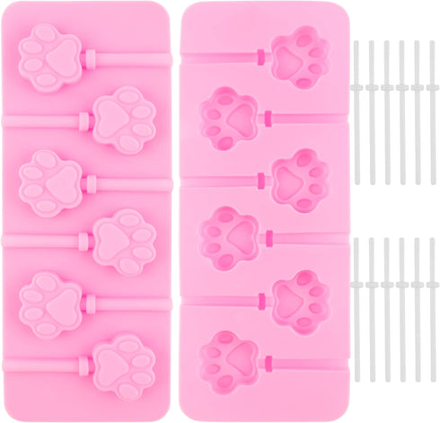 AUEAR 2 Pack Paw Silicone Lollipops Mold with Sticks, 6-Capacity Chocolate Hard Candy Ice Cream Making Decoration
