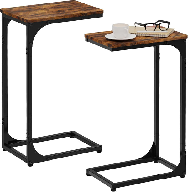 Narrow C Shaped End Tables Living Room TV Trays Set of 2,