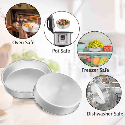 TeamFar 9½ Inch Cake Pan Set of 3, Round Stainless Steel Cake Pans for Baking, Steaming, Serving, Perfect for