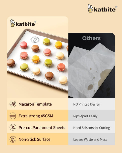 Katbite 100 Macaron Parchment Sheets Template, Non-Stick Baking Stencil for Cookies, 12x16 In