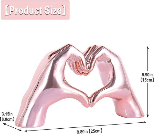 Pink heart and hand sculptures and statues, hand and heart sculptures home decor, heart and hand decor bohemian wedding