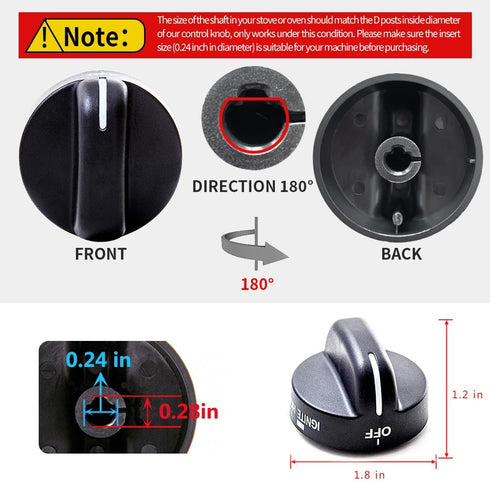 4Pcs 8273103 Gas Range Burner Knob Black Replacement Part for Whirlpool Range Stove, Replaces AP6012363, 8273107,