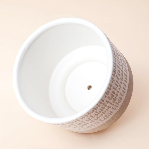 7.3 Inch LA JOLIE MUSE Ceramic Plant Pot with Stand - Decorative Cylinder Flower Pot with Wood Planter Holder