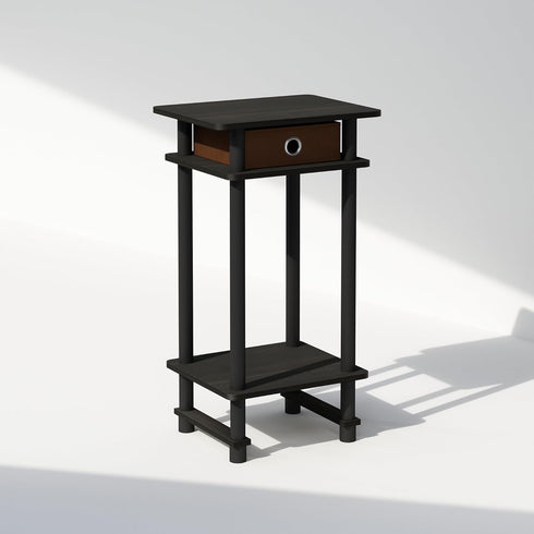 1-Pack, Furinno Turn-N-Tube Tall Nightstand with Bin, Plastic Poles, Espresso/Brown