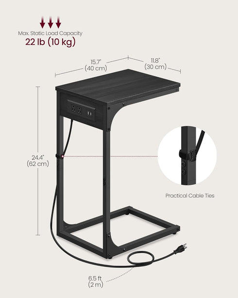 2 ULET362G01 VASAGLE C-Shaped Side Table, End Table with Charging Station, C Table for Couch, Sofa, Adjustable Feet
