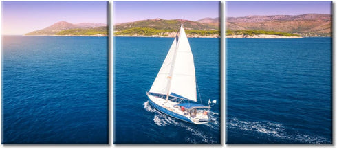 TUMOVO Aerial View of Sailboat in Sea | Modern Wall Art Seascape Canvas for Living Room, Bedroom Decor