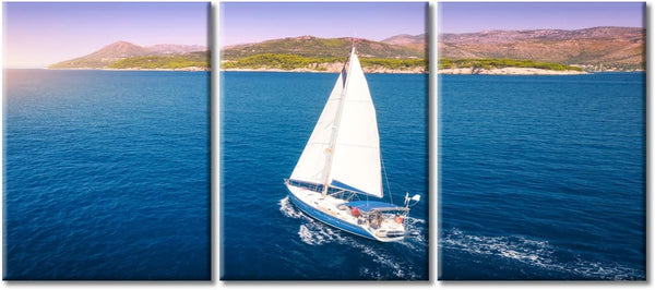 TUMOVO Aerial View of Sailboat in Sea | Modern Wall Art Seascape Canvas for Living Room, Bedroom Decor