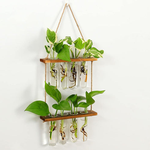 ORANGE NEI 2 Hiuxume Tiered Wall Hanging Planter, Wooden Stand with Glass Planter Test Tube Vase for Hydroponic Plant