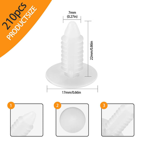 Christmas Tree Fasteners for Vapor Barrier, 1" Christmas Tree Clips, Plastic Nylon Christmas Tree Rivet Clips Retainer for Crawl Space Moisture Barrier Covers and Encapsulations, White/210 Pcs