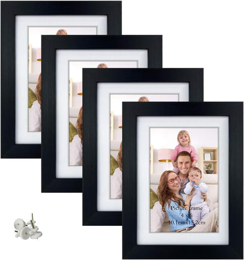 Giftgarden 4x6 Picture Frame Set of 4, 5x7 Frames Matted for 4x6 Pictures or 5x7 Photos, Black Wall Hanging or Tabletop