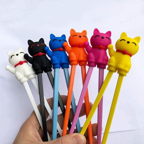Cute Tableware Learning Training Helper - Chopsticks for Kid Beginner Adult (3pcs, Lucky Cat)