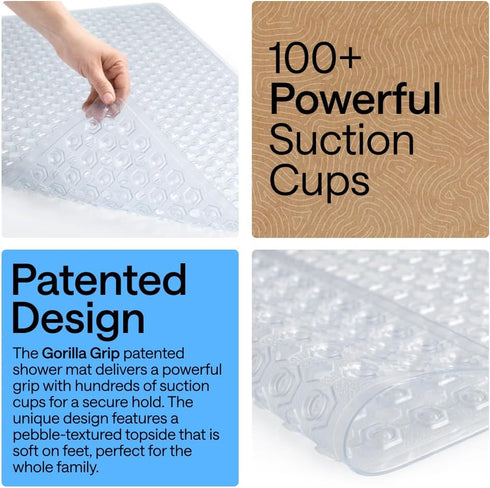 21x21 Inch, GORILLA GRIP Patented Square Shower Stall Mat, Small Bathtub Floor Mats for Stand Up Showers with Suction