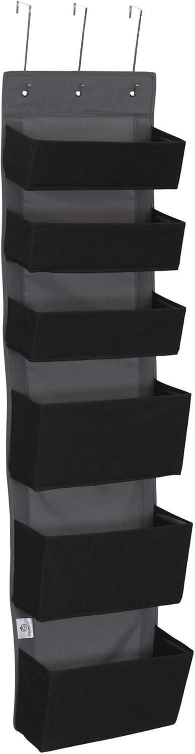 6 Household Essentials Black Pouch Fabric Over The Door Organizer