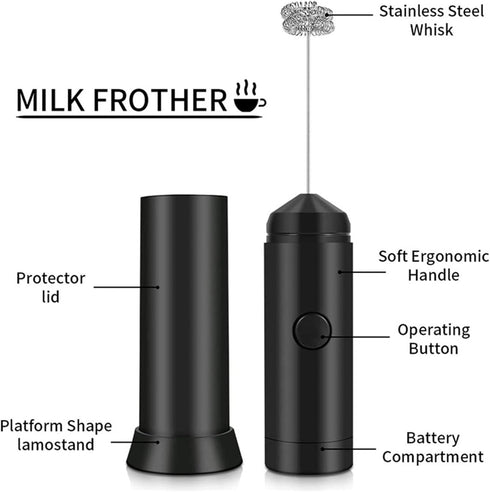 Milk Frother Handheld Electric Foam Maker with Stainless Steel Whisk, Waterproof Detachable Drink Mixer