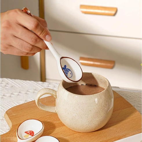 Set of 6 Ceramic Soup Spoons, Asian Spoons for Ramen, Pho, Wonton Dumplings