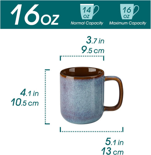 16 oz Set 6, vancasso Coffee Mugs of Large Ceramic Mug with Handle, Unique Glaze Coffee Cups for Latte, Cappuccino