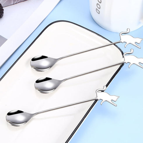 Stainless Steel Mini Coffee Espresso Spoon, Dessert Teaspoons Small Soup Spoons, Silver Cute Animals Coffee Spoon, Set