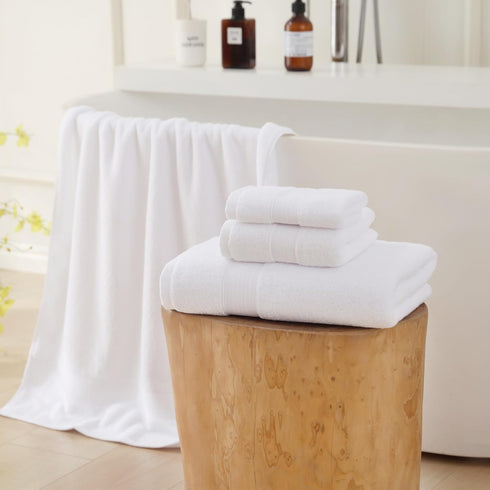 27x55 Set 100 650GSM (White,Pack 6) Bath Towels Percent Cotton Luxury Super Soft Absorbent Bathroom Towels