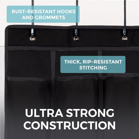 HOME GENIE Over the Door Hanging Shoe Organizer, 2 Pack - 24 Breathable Mesh Pockets, Black Closet Rack Storage