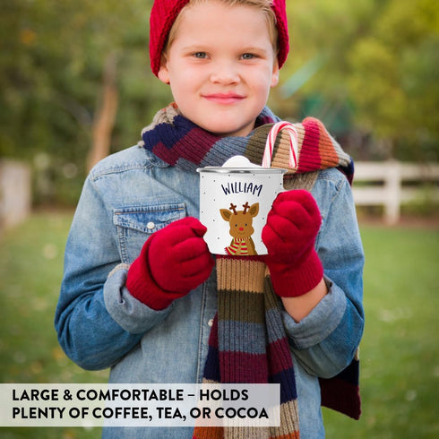 11Oz. 1-Pack Andaz Press Personalized Kids Christmas Hot Chocolate Stainless Steel Campfire Coffee Mug, Adorable
