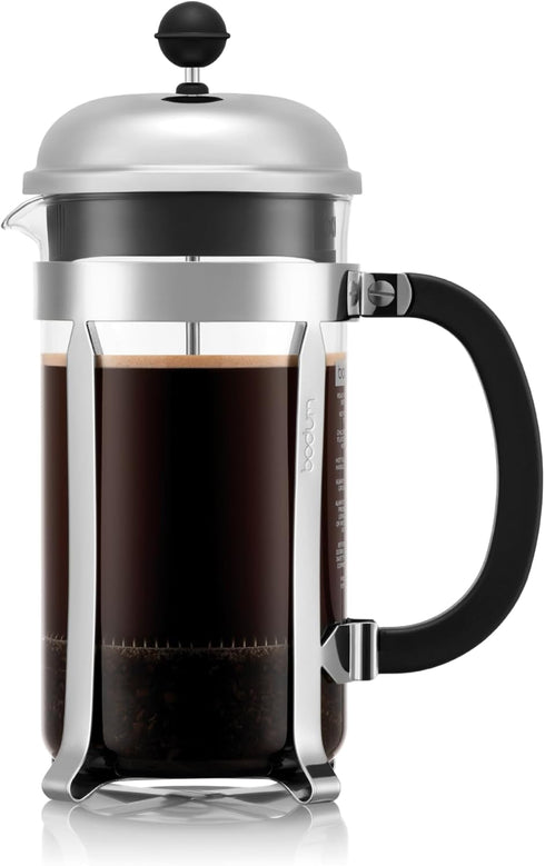 Bodum Chambord French Press Coffee Maker, 34oz, Polished Stainless Steel, High-Heat Borosilicate Glass, Made in Portugal