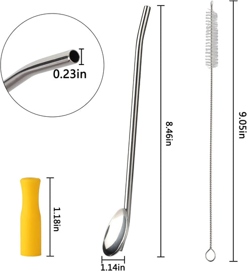 Ice Tea Spoons Long Stainless Steel Spoon Straw Bar Spoons Handle with Straw for Mixing Stirring Drinking
