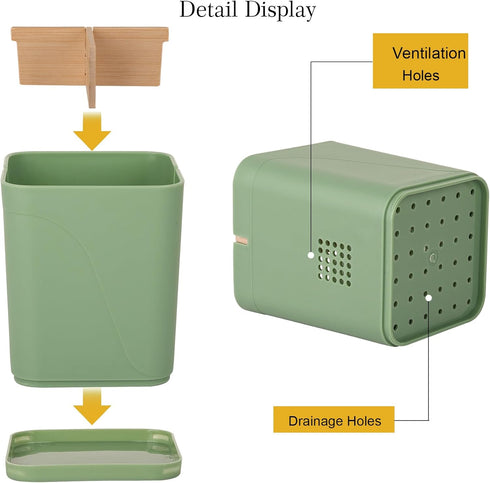 Electric Toothbrush Holder with 3 Slots and Bamboo Dividers, Plastic Organizer for Bathroom Countertop, Green