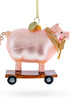 Playful Pig Riding a Skateboard Glass Ornament, Christmas Decoration