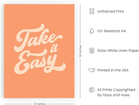 HAUS AND HUES Relax Sign Peach Pictures for Room, Cute Quote Posters & Inspirational Wall Art for Girls