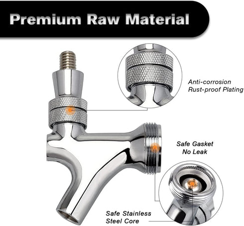 FERRODAY Polished Brass Draft Beer Faucet, Stainless Steel Core for Keg Tap Tower & Kegerator