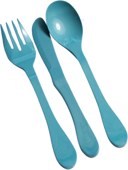 KNORK Eco 24 Piece Plant Based Cutlery Set - Bamboo Reusable Flatware Set, Fork, Knife, Spoon, Blue