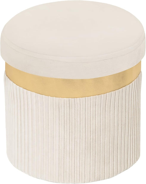 xuperbonus Small Ottoman with Storage,Folding Round Ottoman with Gold Trim,Velvet Storage Stool,Foot