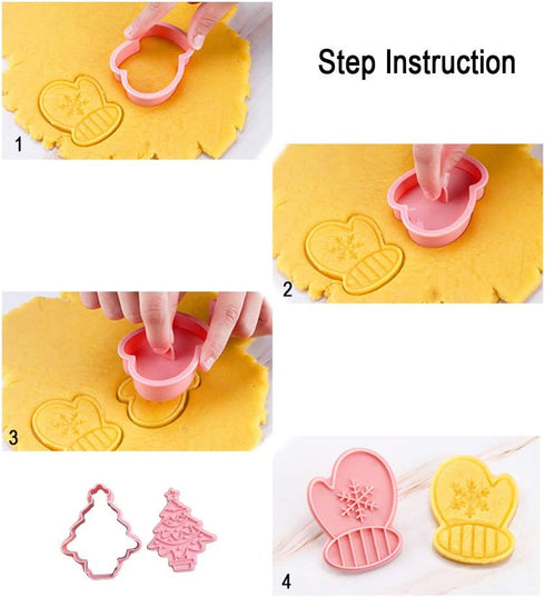 Novel Christmas Cookie Cutters and Stamper Set, Xmas Tree, Glove, Reindeer, Santa, and More - Pack of 12