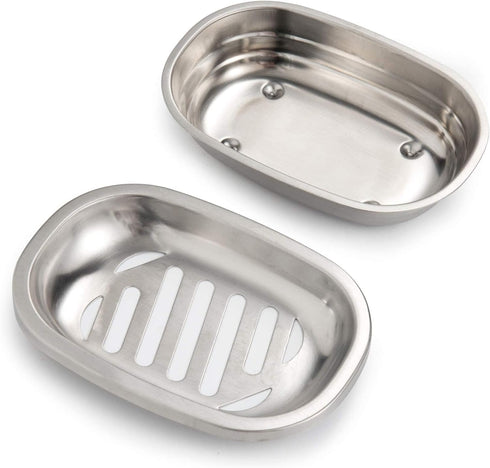 IMEEA Silver Soap Dish, SUS304 Stainless Steel Brushed Bathroom Soap Holder with Drain