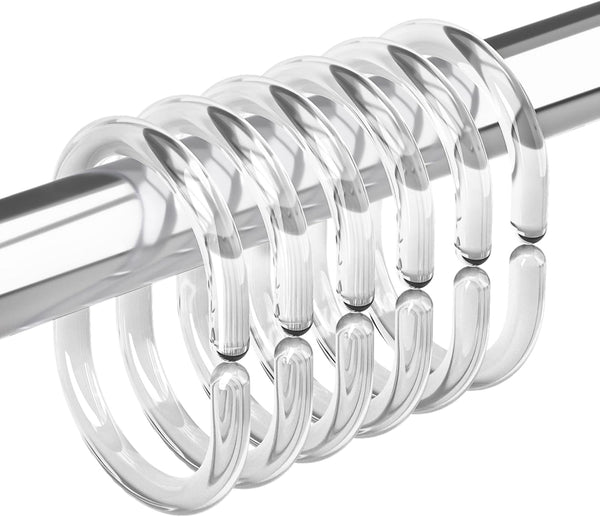 Amazer Plastic Shower Curtain Rings, 24 Pcs C Shaped Hooks for Shower Curtain, Clear for Bathroom